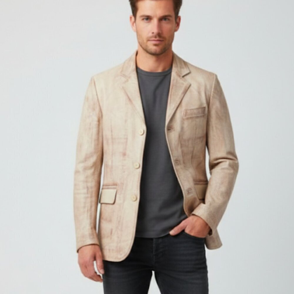 Vintage Men's Weathered Western Leather Blazer Large